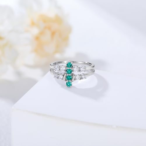 Emerald Wedding Ring Sets for Women 925 Sterling Silver Emerald Engagement Ring Set for Her2