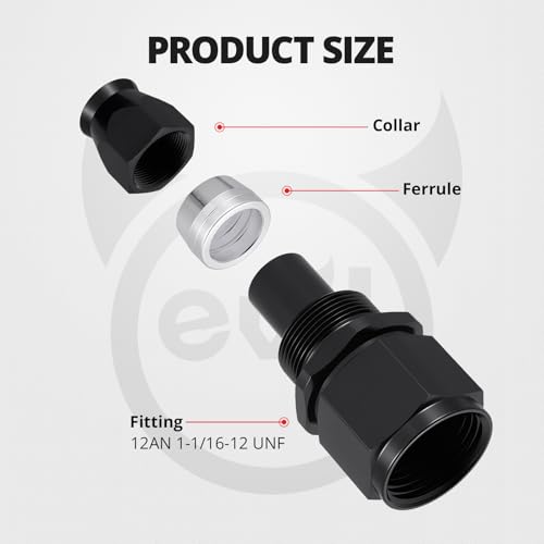 Image of EVIL ENERGY 12AN PTFE Hose End Fitting Straight Black for PTFE Hose Only 4PCS