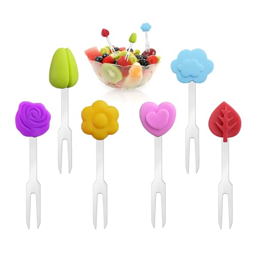 Diyxisk Tenedores Acero Inoxidable, 6 Piezas Mini Tenedores Fruta, Reutilizable Tenedor Postre, Lindo Tenedor, Se Puede Utilizar para Frutas, Ensaladas, Postres, Quesos