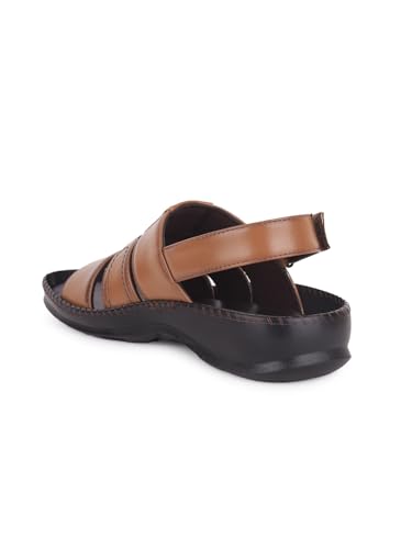 Image of Liberty Healers STARC-1E Men Casual Sandals, Brown & Tan - Formal, Leather Look Sandals for Men with Buckle Strap - Stylish Sandal for Man - Mid Heel Lightweight, Comfortable Footwear