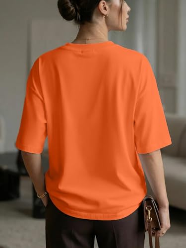 Image of LEOTUDE Women Cottonblend Drop Shoulder Oversized Round Neck Half Sleeve
