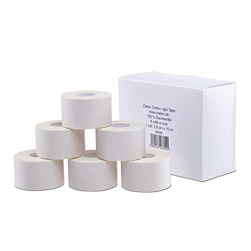 ZiATEC Cotton Athletic Sport-Tape Premium - 3,8cm Breite | Tape aus Baumwolle, Gelenktape für Knöchel, Knie, Finger etc, Fußball-Tape, Schienbeinschoner-Fixierung, Farbe:6 x schwarz