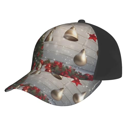 FWJZDSP Gorra de béisbol con Estampado de árbol de Navidad y Campanas, con Hebilla Ajustable, Ideal para Adultos, para protegerse del Sol y para el Tiempo Libre (diseño Lateral Negro.