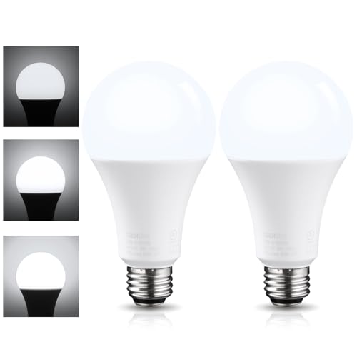 TORCHSTAR 3-Way LED Bulb A21, 3 Way LED Light Bulbs 40/60/100W Equivalent, UL & ES Listed, Flicker Free Bulb for Floor, Table, Touch Lamp, E26 Standard Base, Non-dimmable, 5000K Daylight, Pack of 2