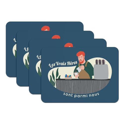 Set de table Barista dessous caoutchouc bleu lot de 4 rectangulaire