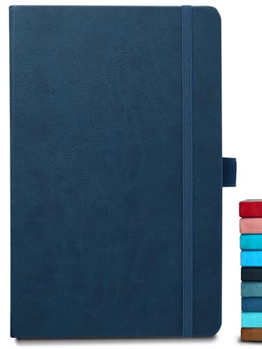Image of DOODLE A5 Executive Hard Bound PU leather Notebook Diary for Men Women | Corporate Diary with Elastic Band, Ribbon Bookmark & Pen Loop | 160 pages | 80 gsm | For Office and Personal use - Blue