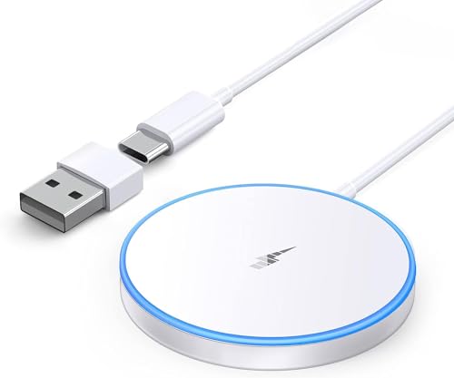 Chargeur Induction Magnétique pour iPhone, Chargeur 15W Rapide Magsafe Compatible avec Apple, Chargeur Blanc sans Fil pour iPhone, Station de Charge pour Apple et Airpods