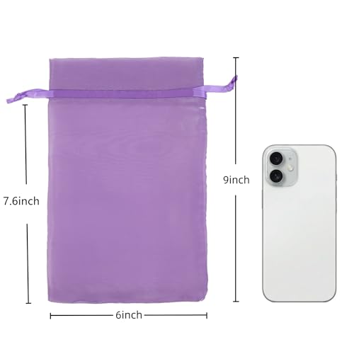 Image of QIANF 20 Pcs Purple Organza Bags 6X9 inch for Wedding Favors with Drawstring, Large Mesh Gift Bags Jewelry Pouch for Candy Bridal Shower Party Favor Baby Shower Christmas