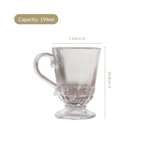 Image of Nestasia Set of 6 Transparent Glass Tea Cups (196ml Each) - Textured 100% Food Safe & Chip-Resistant Glass Set | Perfect for Irish Coffee, Tea, Hot & Cold Beverages