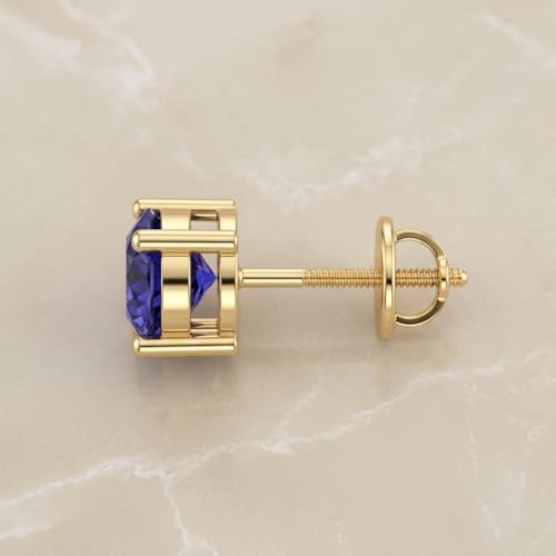 Image of Single Stud For Men & Boys | Gold Plated Pure 925 Sterling Silver Earring | 6mm X 6mm Round Shaped Gemstone Single Screwback Stud | Gift for Men & Boys | Model ERSMY00935