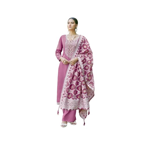 Salwar suit violet brodé main Lakhnavi en coton pour petite fête