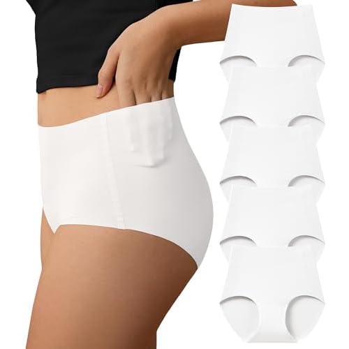 SHARICCA Seamless High Waisted Underwear for Women No Show Full Coverage Panties Nuage Microfiber Briefs Pack 5p - Soft Browns & Nudes X-Small