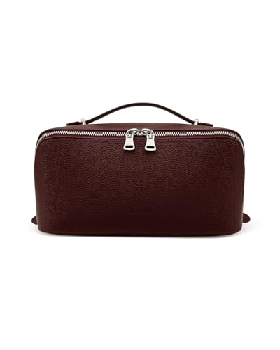 Image of EACHY Travel Makeup Bag, Lychee Leather Large Capacity Cosmetic Bag for Women, Open Flat Toiletry Bag with TPU Brush Compartment, Waterproof Skincare Organizer Travel Essentials