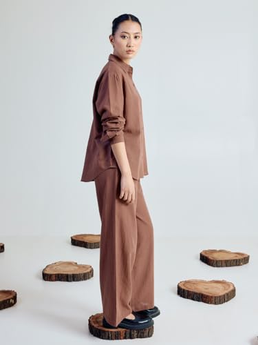 Image of FIORRA Women's Linen-Blend Loose Relaxed Fit Co-Ord Set