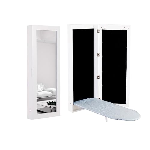 SPECCHIO DECORATIVO: Sofisticato mobile da parete moderno bianco con vetro argento di alta qualità. Si abbina bene a qualsiasi tipo di stanza e crea l'illusione di uno spazio più ampio. L'asse da stiro a parete può essere facilmente assemblato in pochi minuti semplicemente praticando dei fori nel muro.
