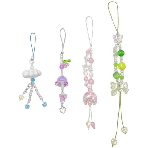 Nalefow 4PCS Cute Phone Charms Aesthetic Phone Straps Cloud Green Bows Phone Charms Phone Accessories for Phone Bag Keychain Airpods Camera Pendants Decor (4PCS Moon Clouds Stars Flowers) Cover