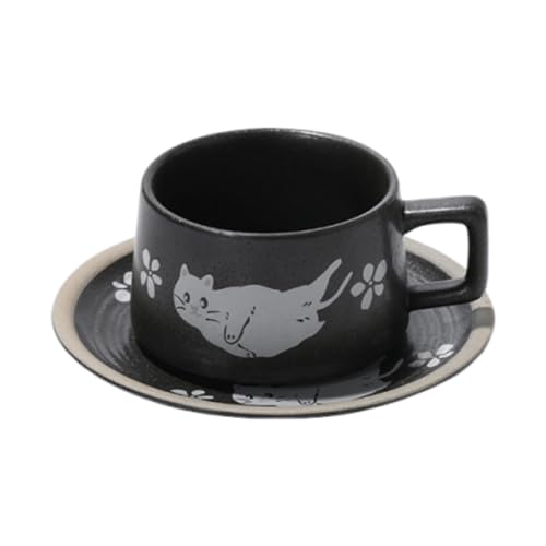 Fenteer Tasse à thé et soucoupe tasse de café set de café céramique pour latte cappuccino espresso, Noir