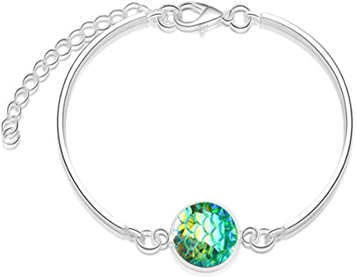 Pulsera Pulsera de escamas de pez Joyas fantasía para niñas Mujeres Mujeres Chicas (Plata + Verde) bien tratada.