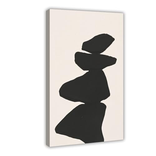 Poster abstrait et minimaliste noir et beige cadre toile 30x45cm Mnyuein salon