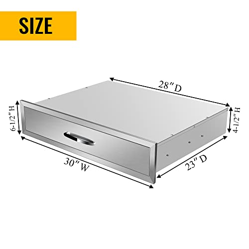 Image of 30 inch W x 6.5 inch H x 23 inch D Outdoor Kitchen Single Drawer Stainless Steel BBQ Access Drawers with Exquisite Handle for Outdoor Kitchen Island or Grill Station