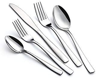 20-Piece Luxury Stainless Steel Silverware Flatware Cutlery Set – Modern Design – Service for 4 Includes Knives/Forks/Spoons, Mirror Finish, Dishwasher Safe