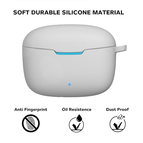Image of Sounce Earphone Case Cover Compatible with pTron BassBuds Duo, Soft Silicone Skin Case Cover Shock-Absorbing Protective Case with Keychain[Front LED Visible] - (Grey)-(Case Cover Only)