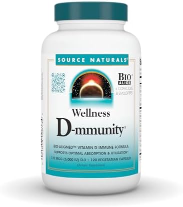 Source Naturals Wellness D-mmunity, Bio-Aligned Vitamin D Immune Formula, Supports Optimal Absorption and Utilization* – 120 Vegetarian Capsules