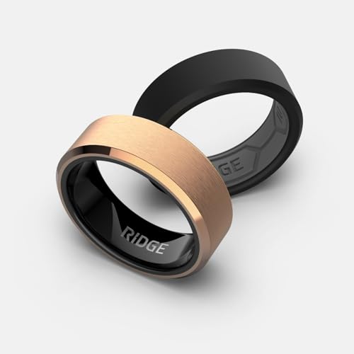 Image of The Ridge Tungsten Rings For Men - Mens Wedding Band - Strong, Durable, and Scratch-Resistant Beveled Ring With Silicone Band