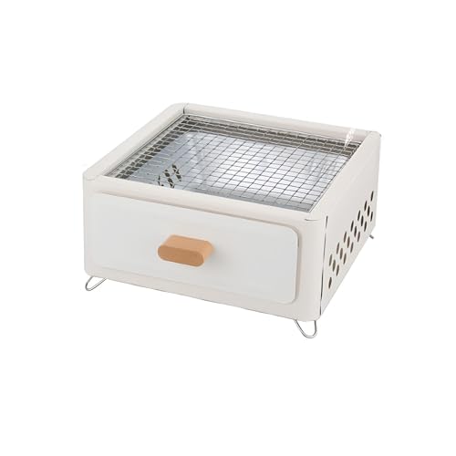 genérico Barbacoa de carbón portátil, pequeña Parrilla con Bandeja extraíble y Rejillas de ventilación, Ideal para Fiestas al Aire Libre en el jardín (Blanca)