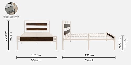 Image of Zeek Metal Queen Size Bed Without Storage | Wrought Iron Double Bed with Headboard & Footboard | Sturdy Powder Coated Platform Bed Queen Size Cot for BedroomLivingRoom Ivory (75x60)