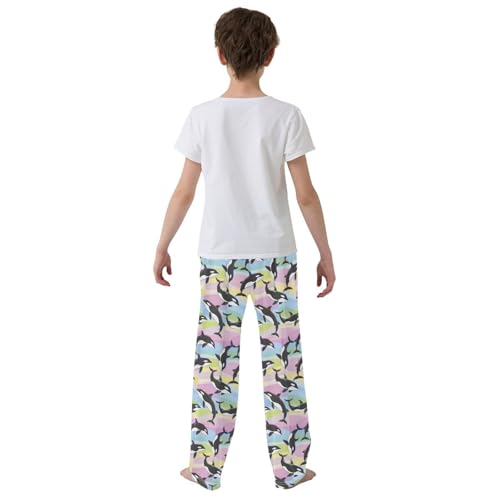 Cute Cartoon Orcas Rainbow Pajamas Bottoms with Pockets Comfy Pjs Sleepwear Elastic Waistband Pajamas Pants Lounge Pants3