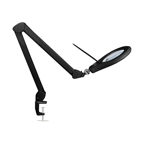 Neatfi LED Magnifying Lamp with Clamp, Dimmable, 6500K Color Temperature, Glare-Free, for Sewing, Painting, Jewelry Making, and Reading (Black, 6 Inch Glass Lens)
