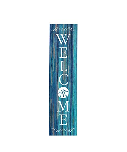Blue Coastal Welcome Sign For Front Door, Wooden Porch Decor, Durable Pine Welcome Signs For Front Porch, Indoor Hanging Door Signs for Home, Vertical Wall Decor, Decorative & Cozy House Signs - 2 Ft