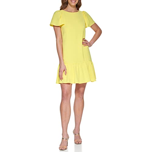 Image of DKNY Women's Flowy Short Sleeve Ruffle Hem Dress