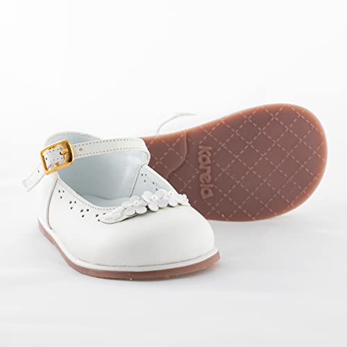 Karela Kids White Leather Little Girl Walking Shoes - 3 Flowers Garden Design - Non Slip Sole, Easy Cleaning - Comfortable & Anatomic - Walking, Dress & Party Shoes for Little Girls3