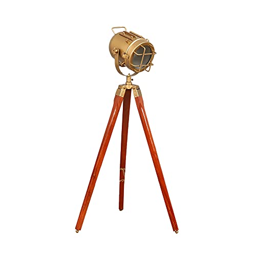 Image of PRISTINE INTERIORS Brown Fabric Shade Tripod Floor Lamp with Black Base Silver Metal Shade Tripod Floor Lamp with Beige Base (Mirabelle)