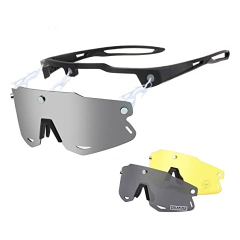 MALIDAK Mens Womens Sunglasses UV400 Protection Sports Magnetic Shades With Two Interchangeable Polarized Lens & Night-Vision Lens, for Cycling, Running, Baseball, Fishing Cover