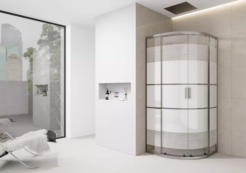 900mm Quadrant Shower Enclosure White Screen Print Walk in Cubicle Sliding Door Entry Shower Tray and Riser Kit Options (900mm x 900mm Shower Enclosure)