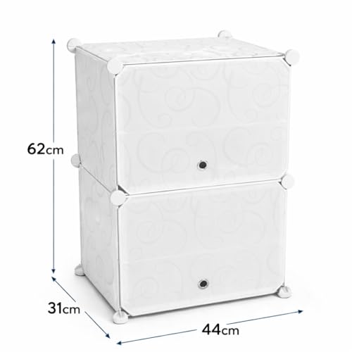 Image of DecorTwist Modular Plastic Storage Cabinet with Doors | DIY Shoe Rack & Multipurpose Organizer for Home | Available in Plain & Patterned Panels (White - Patterned, Double Door | 4 Shelves)