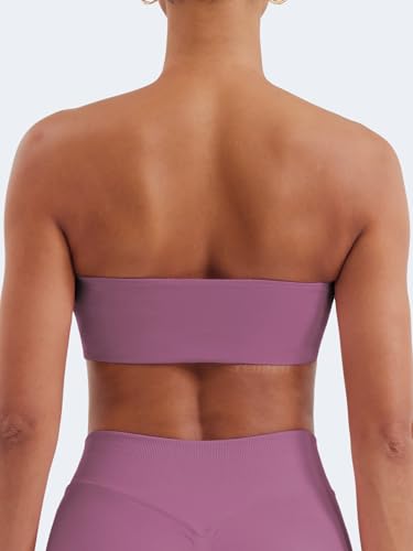 Image of YEOREO Strapless Bandeau Sports Bra for Workout Seamless Tube Top Gym Padded Wireless Bra