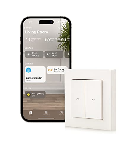 Eve Shutter Switch – Controlador inteligente de persiana con programación, iluminación adaptable, control de voz, temporizador, acceso remoto, sin pasarela, Bluetooth/Thread, HomeKit