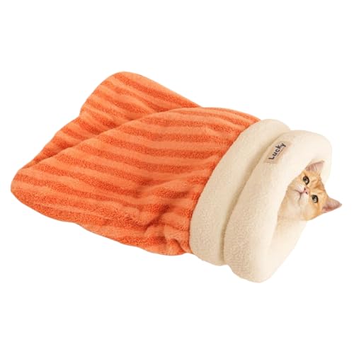 Katzenschlafsbag für Innenkatzen, weich bequemer Katze Winter Schlafsack C-at Cave Bett, 360 ° warme halb geschlossene Haustierbeutel für Katzen...