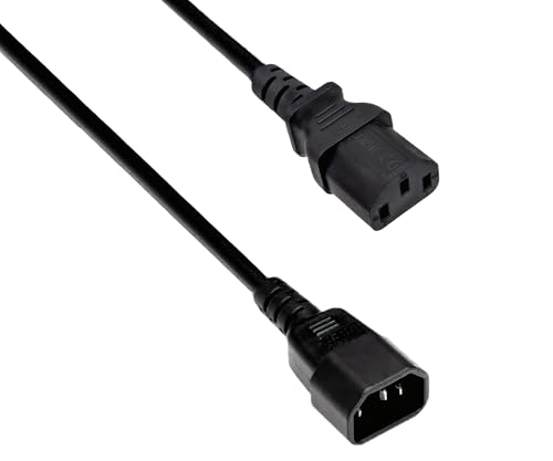 DINIC Kaltgerätekabel C13 Stecker auf C14 Buchse, Kaltgeräte-Verlängerung mit VDE (schwarz, 0,75m)