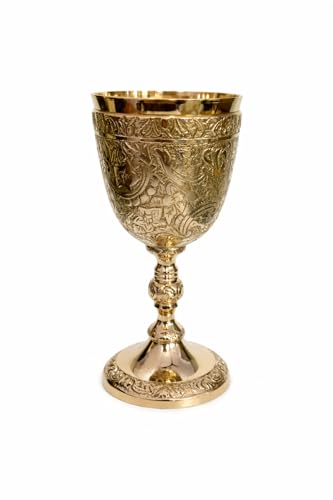 Image of Samy Collectibles Pure Brass Goblet Heavy Gauge Engraved Premium Goblet Champagne Flutes, Wine Drinking Glass,Tumbler Cups for Water,Royal Chalice Cup (Pack of 1)
