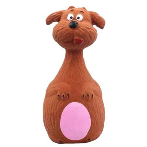 TEUOPIOE Interactive Dog Toys for Small Dogs, Rubber Latex Squeaky Toy with Cartoon Design, Bite Resistant Soft Chew Toy for Dogs Perfected for Play Teething for Small Medium Dogs (Brown Dog)