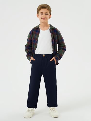 Haloumoning Boys School Uniform Chino Pants Kids Elastic Waist Pull on Twill Pants with Pockets 5-14 Years2