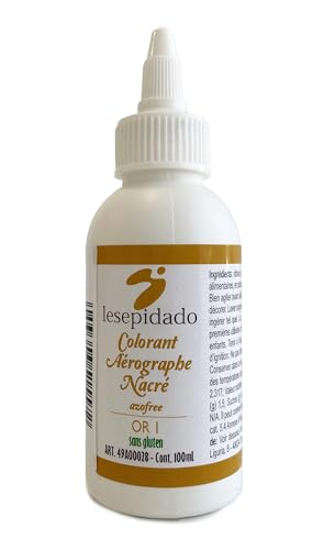Colorant alimentaire effet nacré pour aérographe Or, 100ml Lesepidado à base d'éthanol