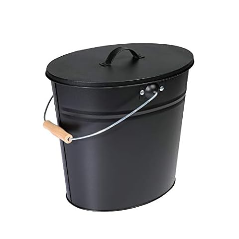 Kamino Flam 333252 wiadro na popiół do kominka, wiadro na węgiel, 24 litry, z pokrywą i uchwytem do noszenia, na węgiel i popiół, kominek, piec, grilla