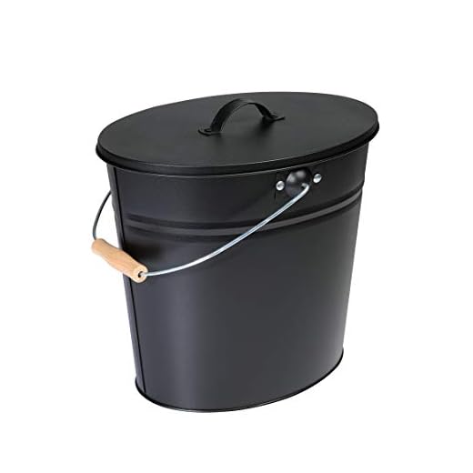 Kamino Flam 333252 askhink för öppen spis, kolhink 24 liter med lock och bärhandtag för kol och aska, öppen spis, ugn, grill