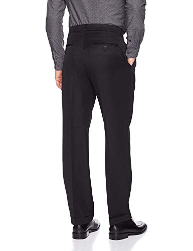 Perry Ellis Mens Classic Fit Elastic Waist Double Pleated Cuffed Dress Pants, Black, 38W X 30L Us #TOP1